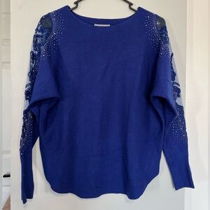 LIV Cobalt Blue Sweater with Embellished Sleeves